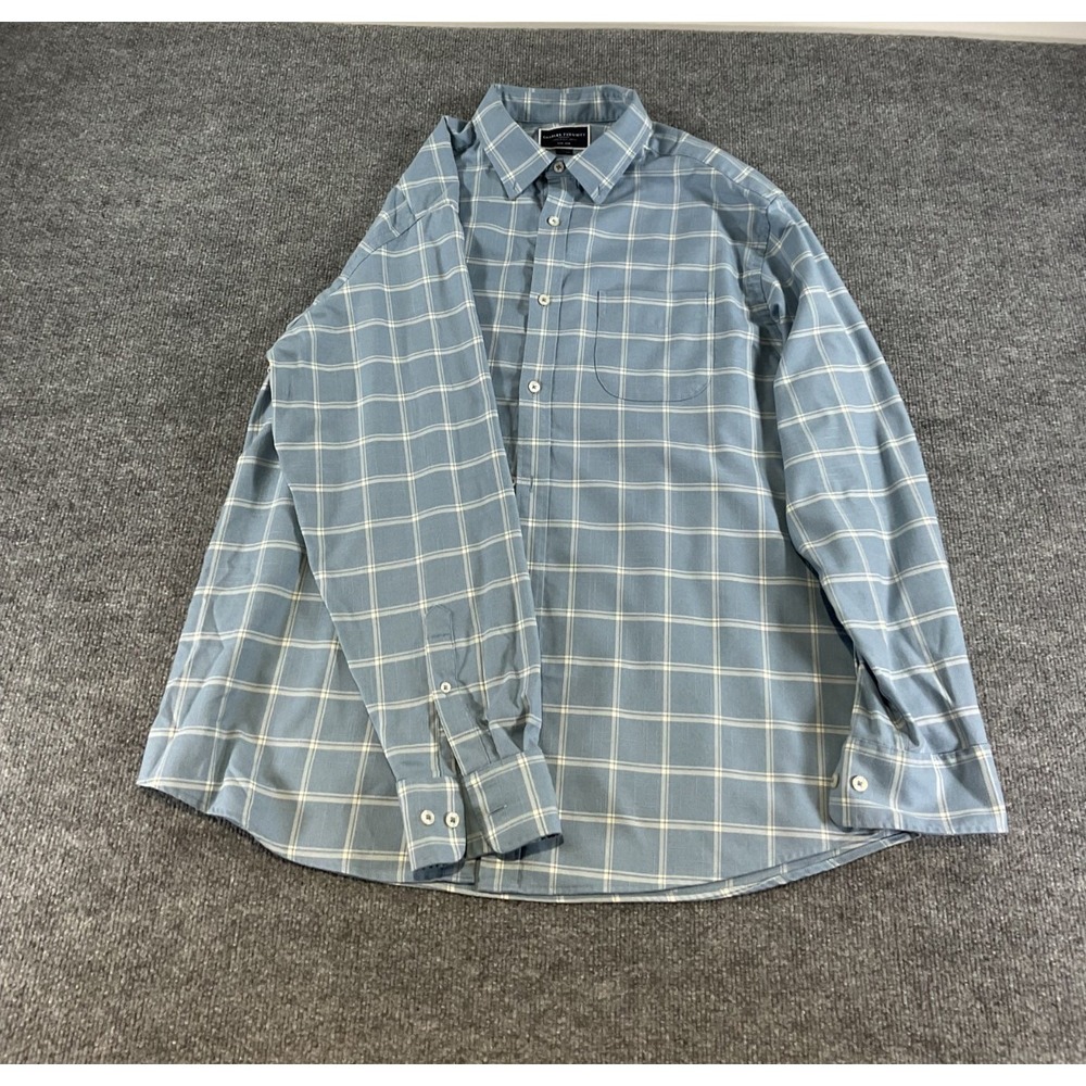 Charles Tyrwhitt Classic Fit Long Sleeve Polo Men's XL Blue White Windowpane